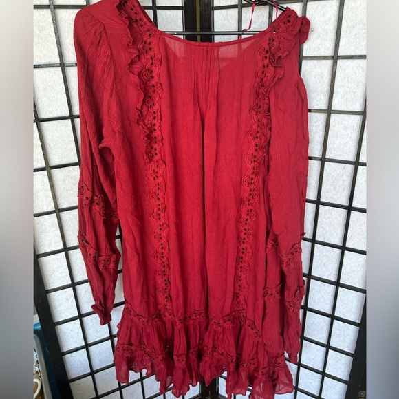 Free People Snow Angel mini boho maroon oversized shapeless dress Elegant SZ/L - Picture 8 of 13